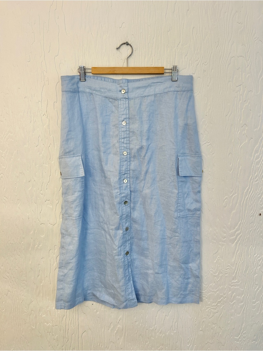 C&C California NWT 100% Linen Midi Cargo Skirt Light Blue XL Coastal Beach